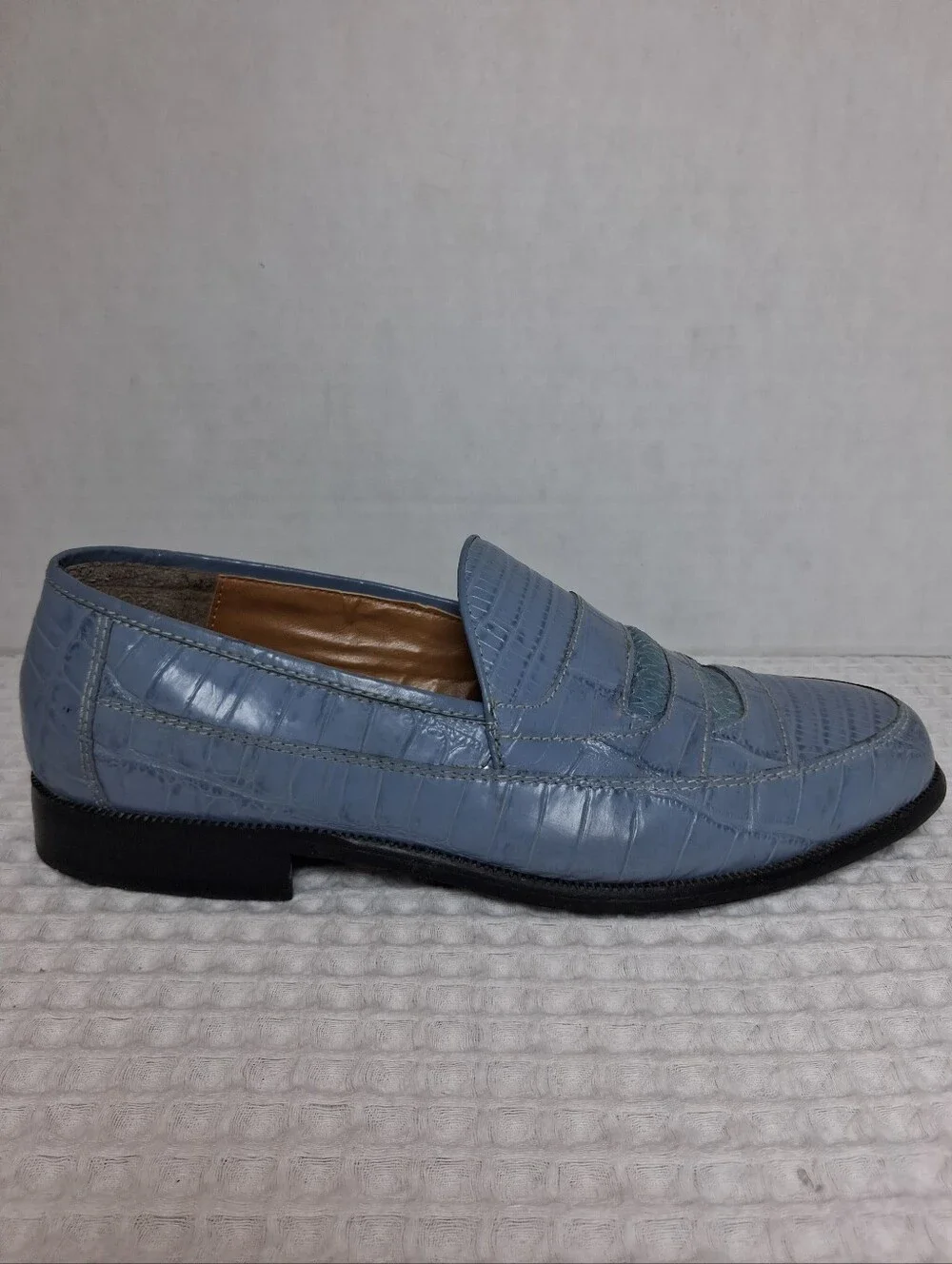 Stacy Adams Men's Croc Embossed Leather & Snakeskin Loafer Size 8 Dusty Blue
